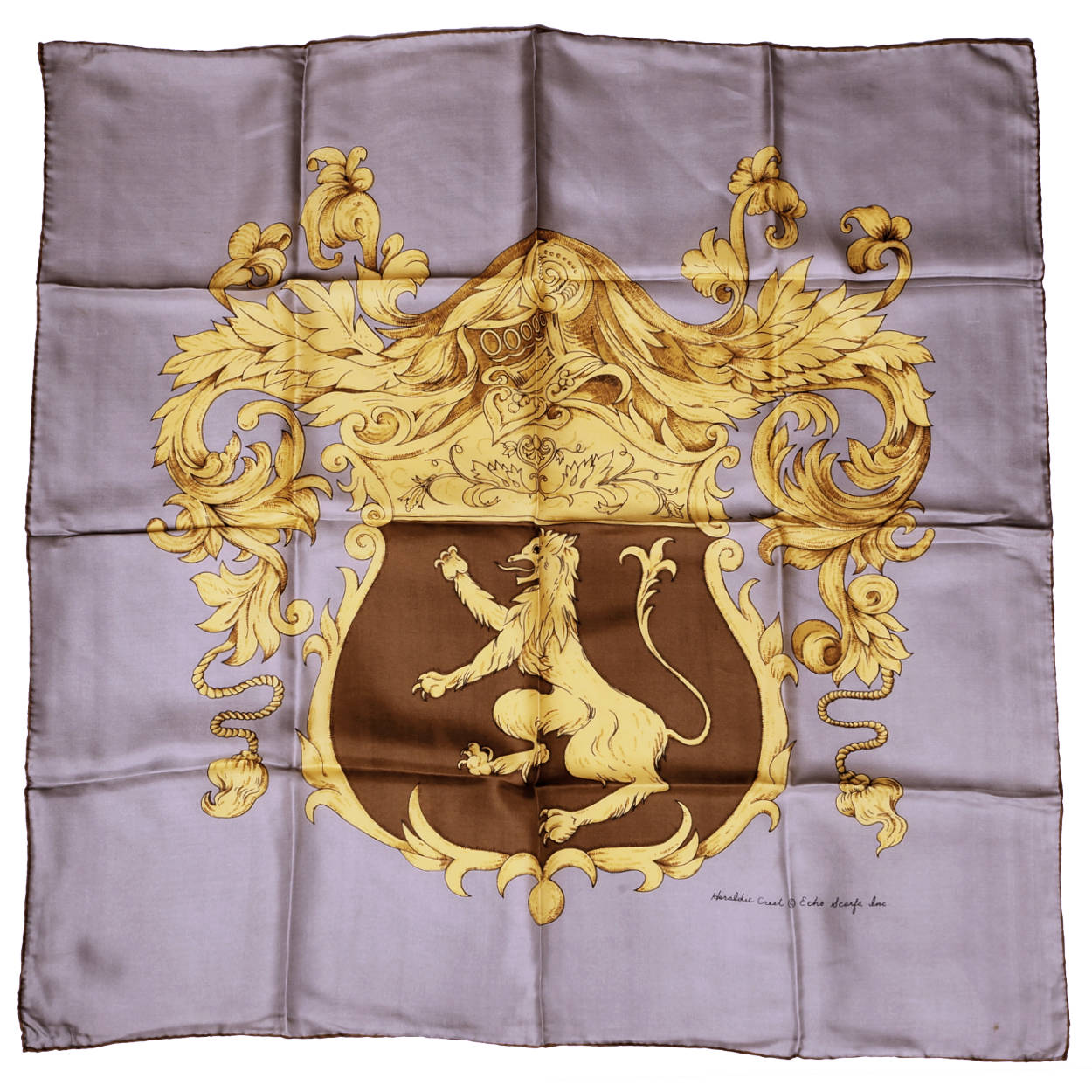 Vintage Echo Japan Silk Scarf Heraldic Crest Coat of Arms Lion Design - Poppy's Vintage Clothing