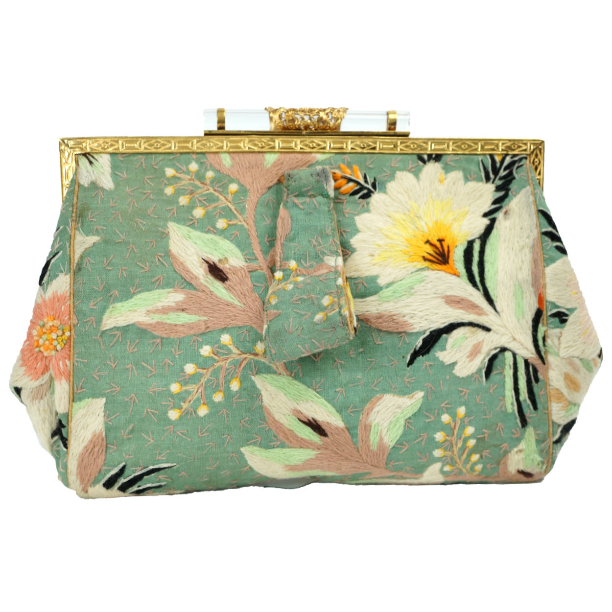Vintage 1930s Clutch Purse Floral Embroidery Ed B Robinson Handbag - Poppy's Vintage Clothing