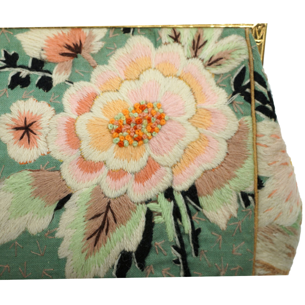 Vintage 1930s Clutch Purse Floral Embroidery Ed B Robinson Handbag - Poppy's Vintage Clothing