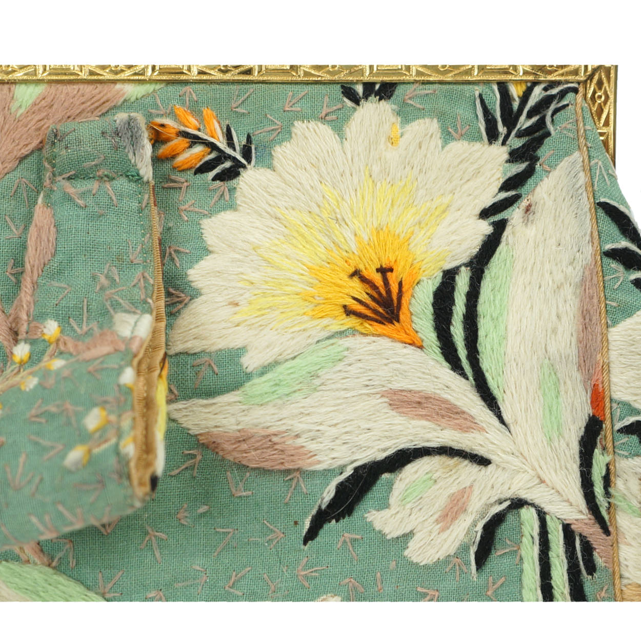 Vintage 1930s Clutch Purse Floral Embroidery Ed B Robinson Handbag - Poppy's Vintage Clothing