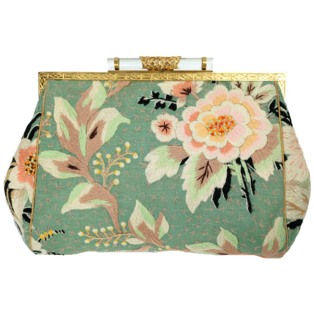Vintage 1930s Clutch Purse Floral Embroidery Ed B Robinson Handbag - Poppy's Vintage Clothing