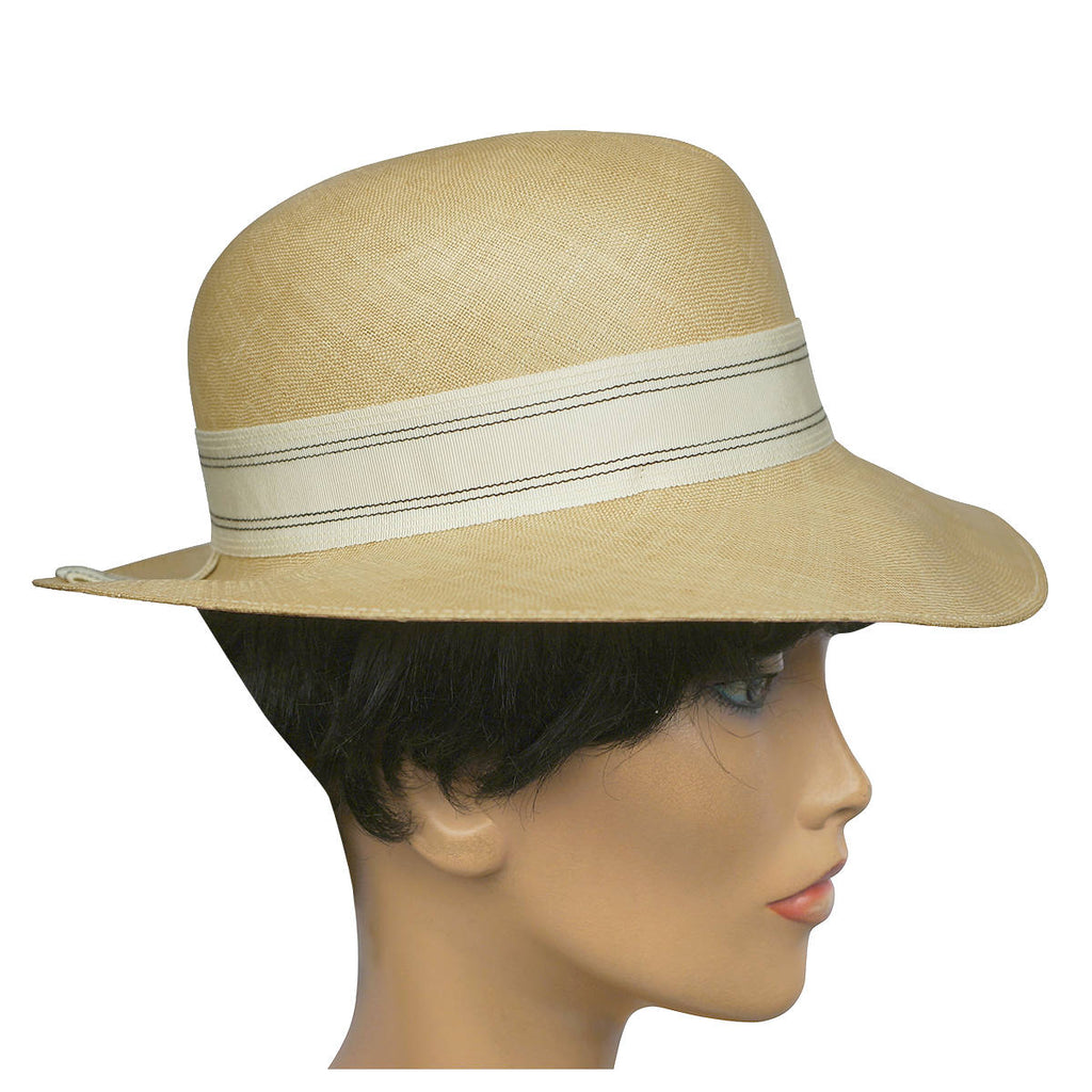 Vintage 1960s NWT Edward Mann London Fedora Hat Hemp Straw Ladies Size 7 Unused - Poppy's Vintage Clothing