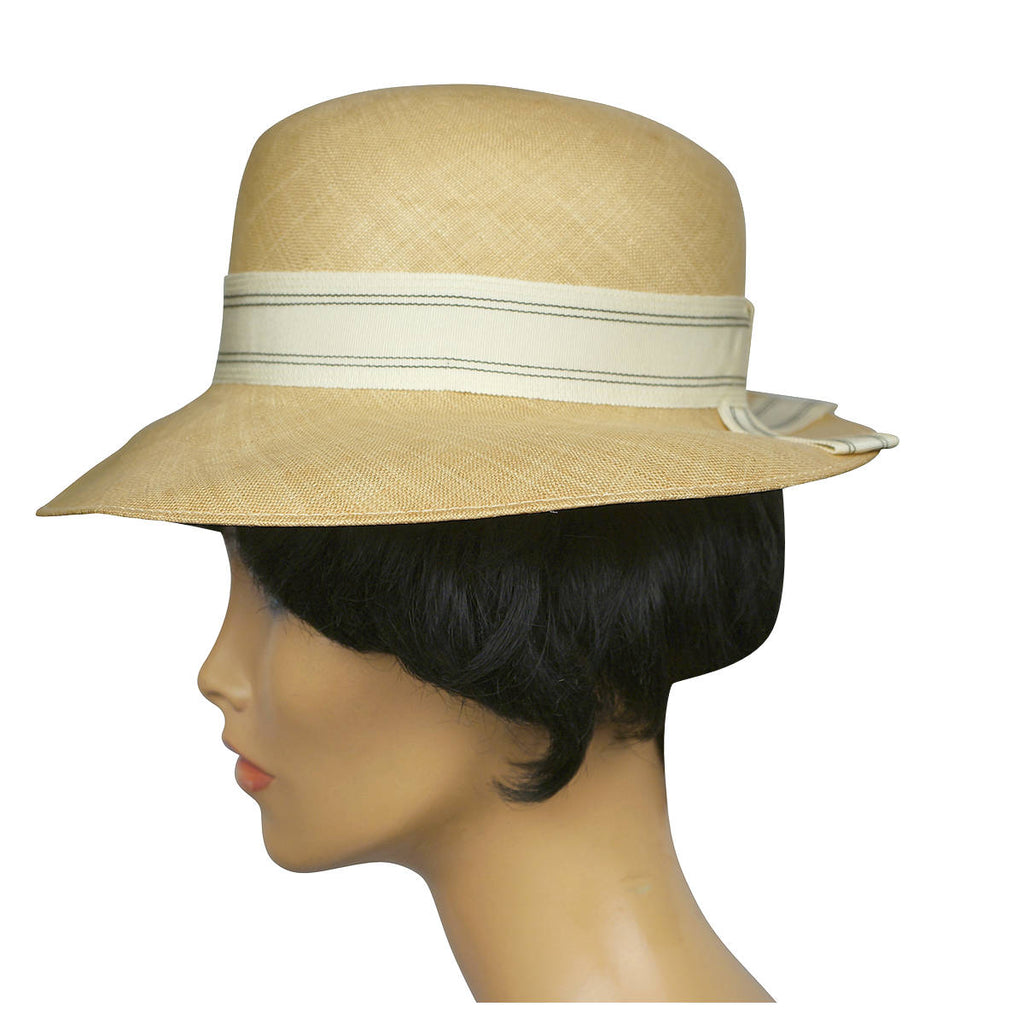 Vintage 1960s NWT Edward Mann London Fedora Hat Hemp Straw Ladies Size 7 Unused - Poppy's Vintage Clothing