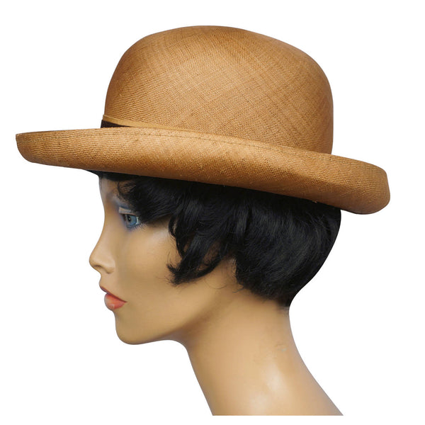 Vintage 1960s Edward Mann London Fedora Hat Russet Hemp Straw Ladies Size M - Poppy's Vintage Clothing
