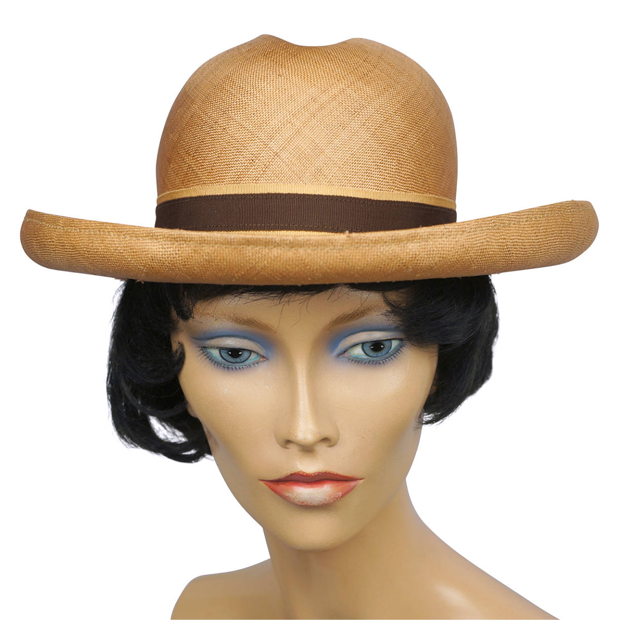 Vintage 1960s Edward Mann London Fedora Hat Russet Hemp Straw Ladies Size M - Poppy's Vintage Clothing