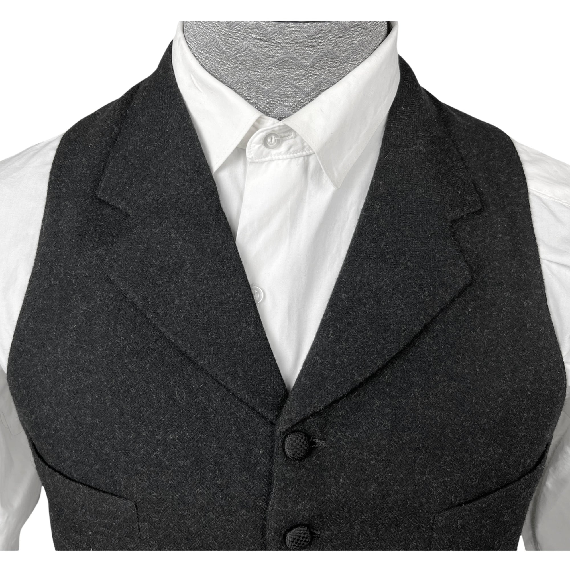 Antique Vest Edwardian Waistcoat Mens Wool w Silk Buttons M