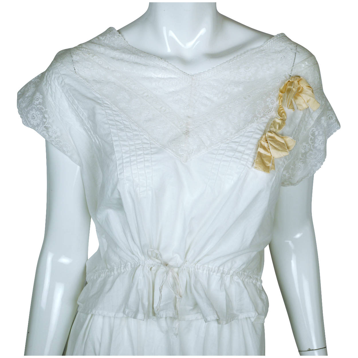 Antique Edwardian White Cotton Petticoat &amp; Chemise Set w Lace Trim Size M / L - Poppy's Vintage Clothing