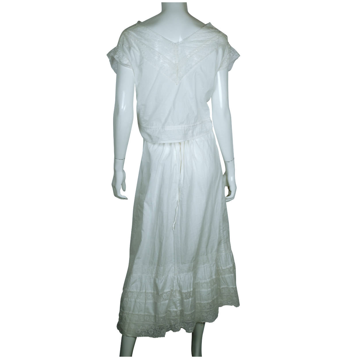 Antique Edwardian White Cotton Petticoat &amp; Chemise Set w Lace Trim Size M / L - Poppy's Vintage Clothing