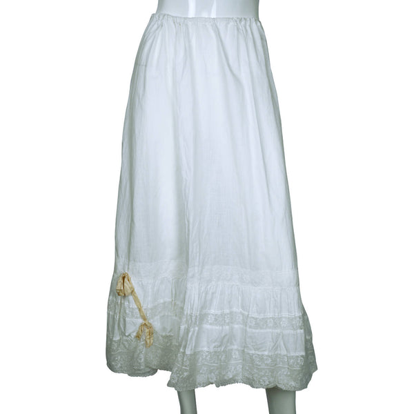Antique Edwardian White Cotton Petticoat & Chemise Set w Lace Trim Size M /  L