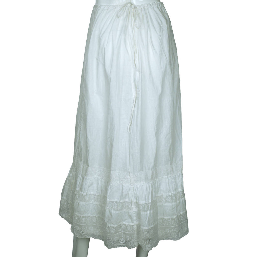 Antique Edwardian White Cotton Petticoat &amp; Chemise Set w Lace Trim Size M / L - Poppy's Vintage Clothing