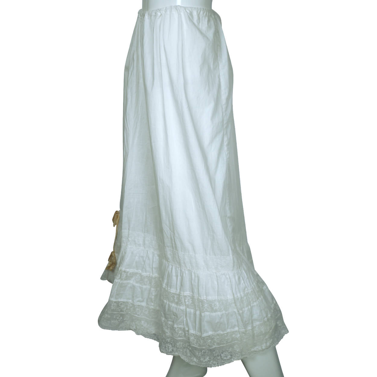 Antique Edwardian White Cotton Petticoat &amp; Chemise Set w Lace Trim Size M / L - Poppy's Vintage Clothing