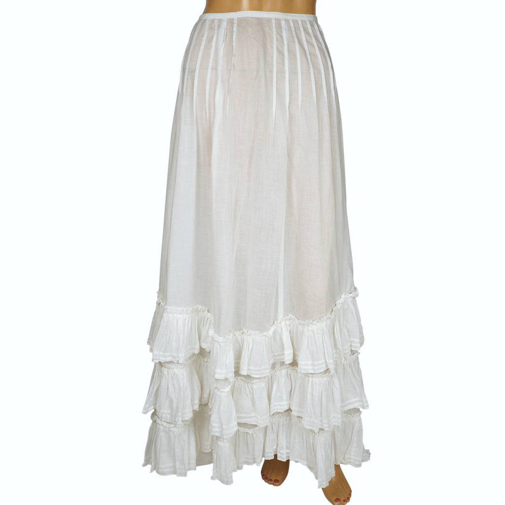 Antique Edwardian White Cotton Skirt 1910 Size S 23 Inch Waist - Poppy's Vintage Clothing