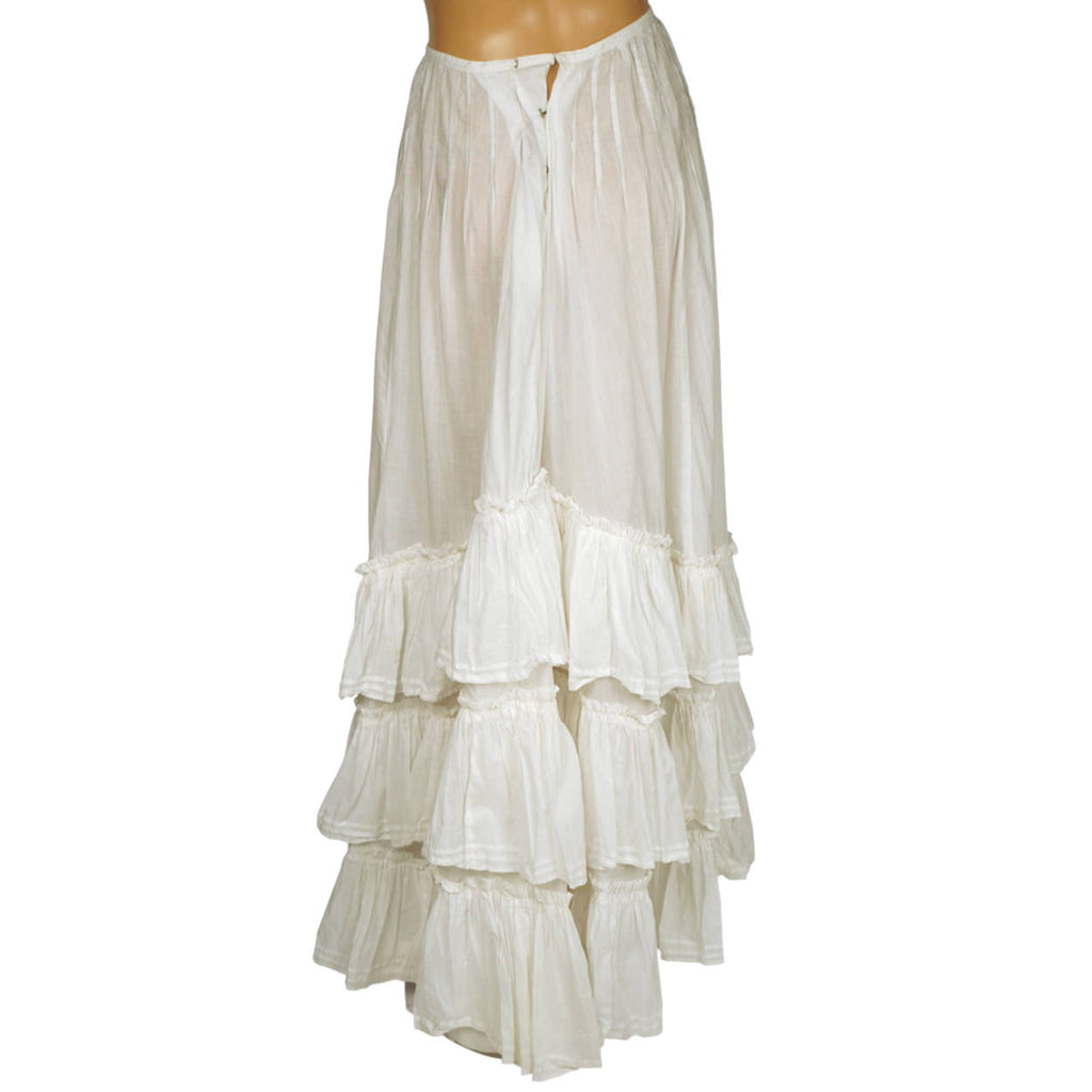 Antique Edwardian White Cotton Skirt 1910 Size S 23 Inch Waist - Poppy's Vintage Clothing
