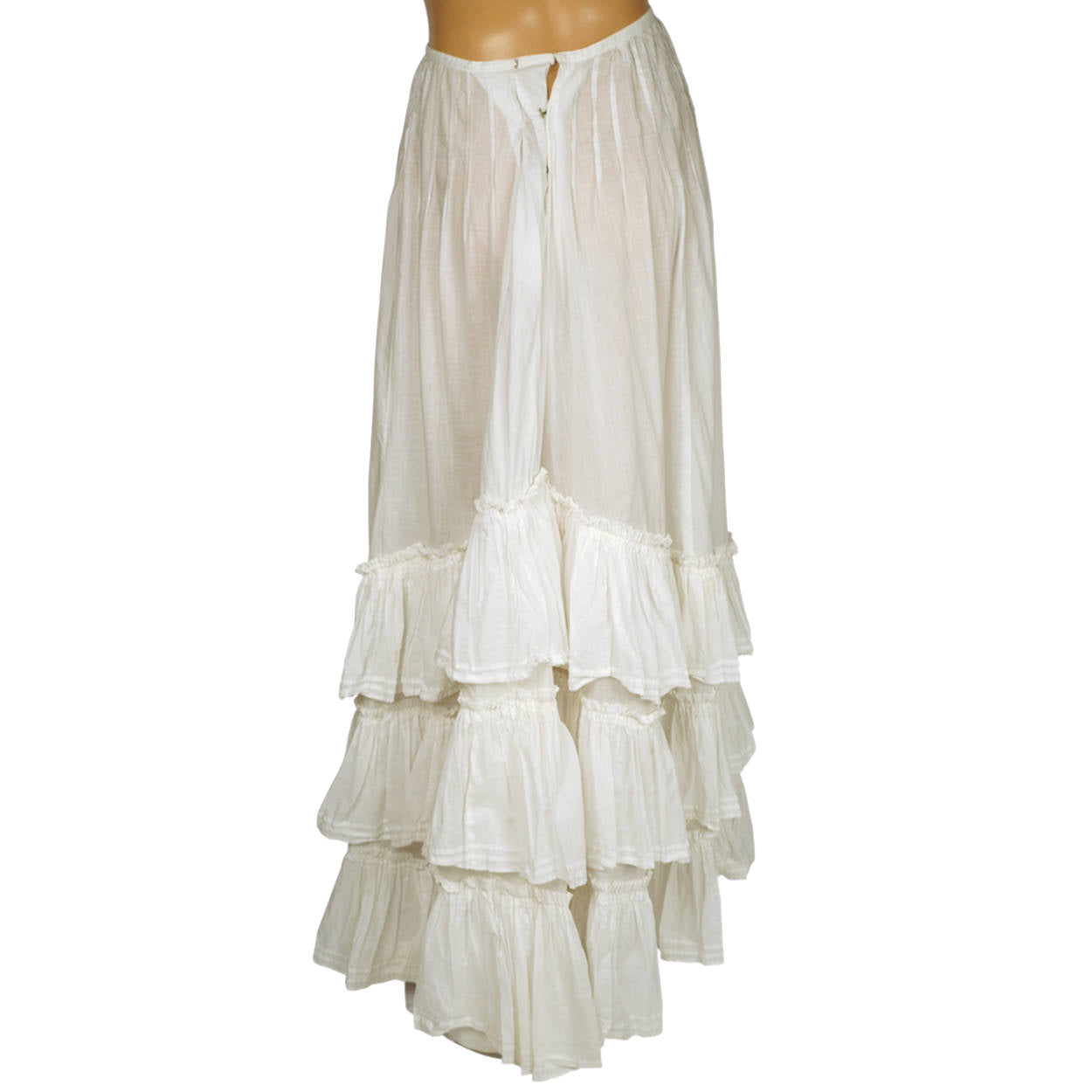 Antique Edwardian White Cotton Skirt 1910 Size S 23 Inch Waist - Poppy's Vintage Clothing