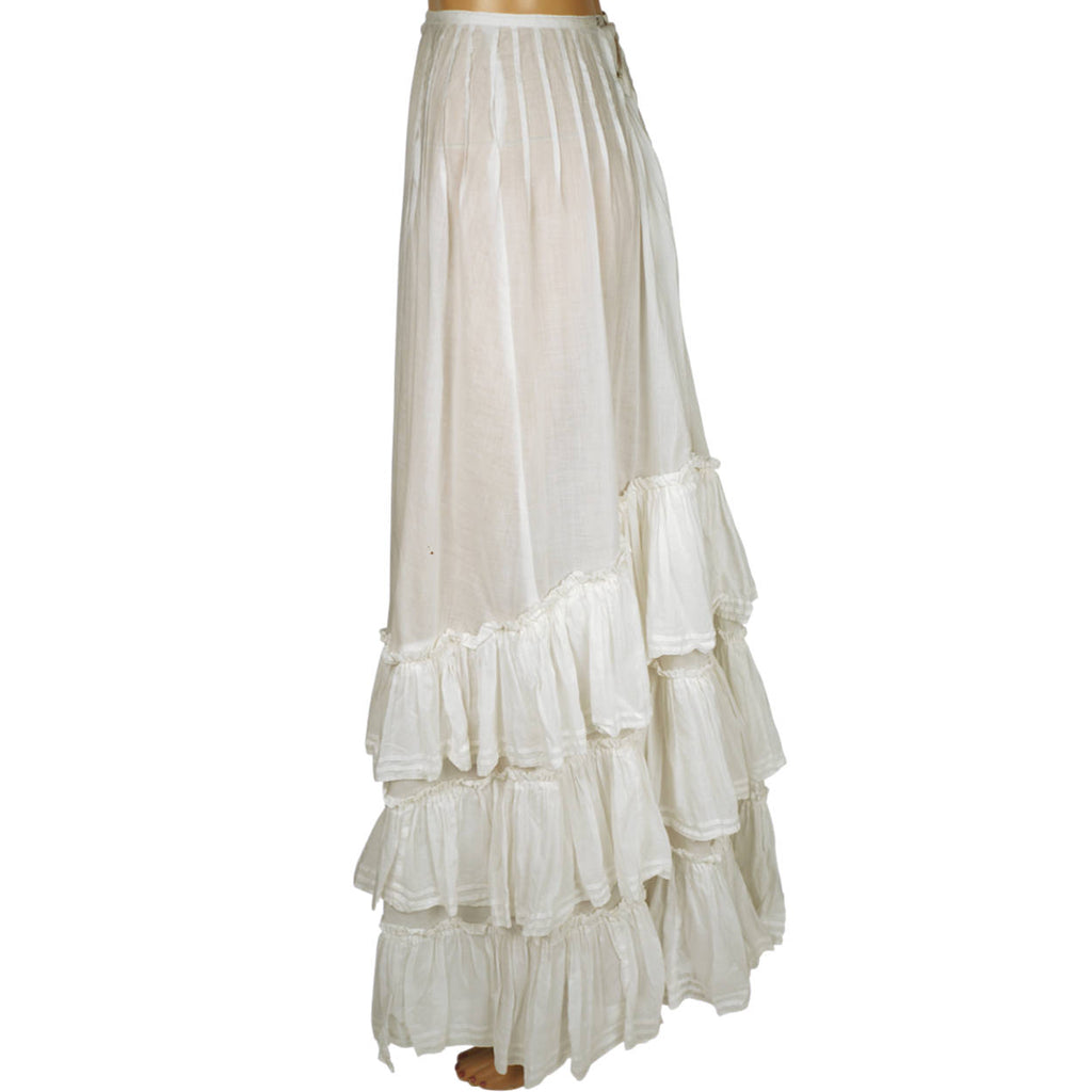Antique Edwardian White Cotton Skirt 1910 Size S 23 Inch Waist - Poppy's Vintage Clothing