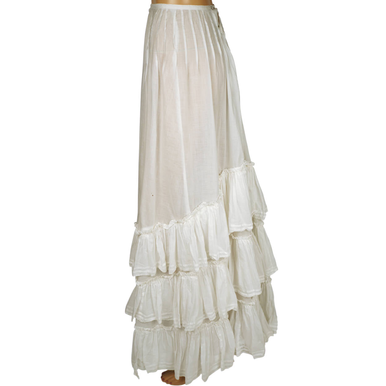 Antique Edwardian White Cotton Skirt 1910 Size S 23 Inch Waist - Poppy's Vintage Clothing