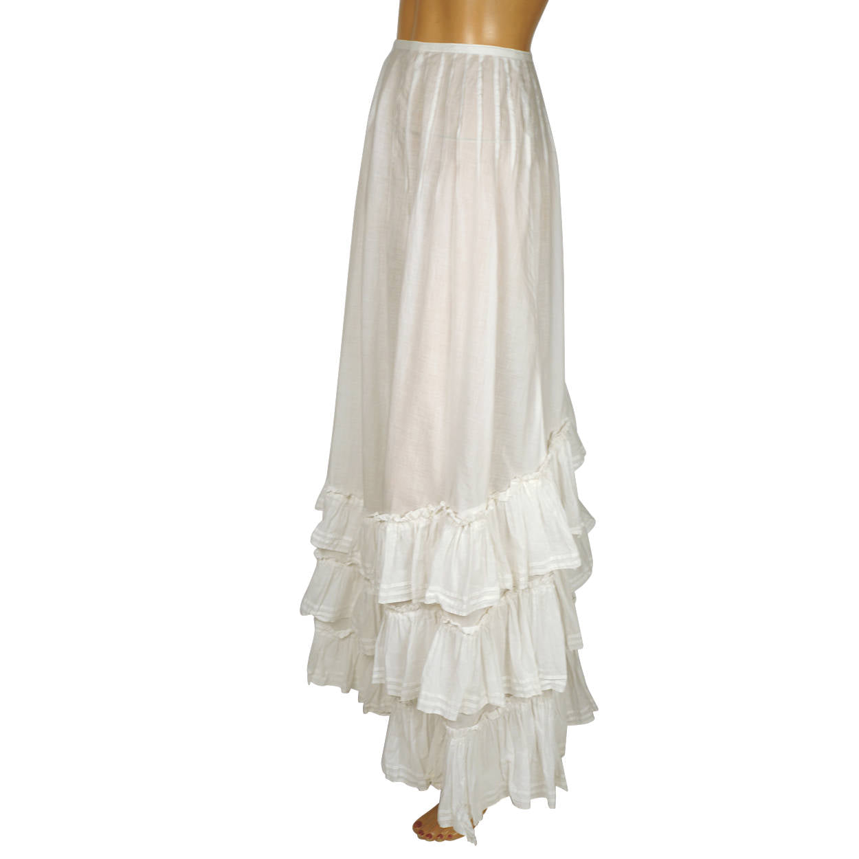 Antique Edwardian White Cotton Skirt 1910 Size S 23 Inch Waist - Poppy's Vintage Clothing