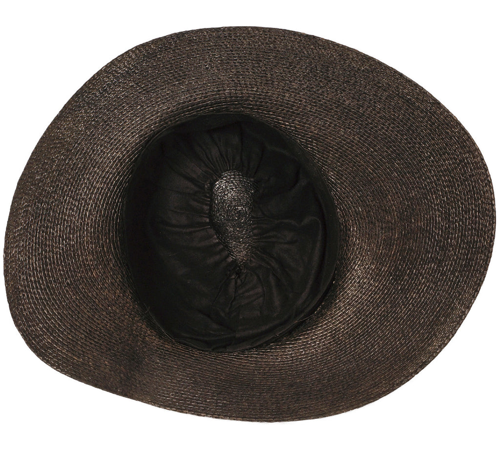 Antique Black Straw Hat Wide Brim pre 1920s - Poppy's Vintage Clothing