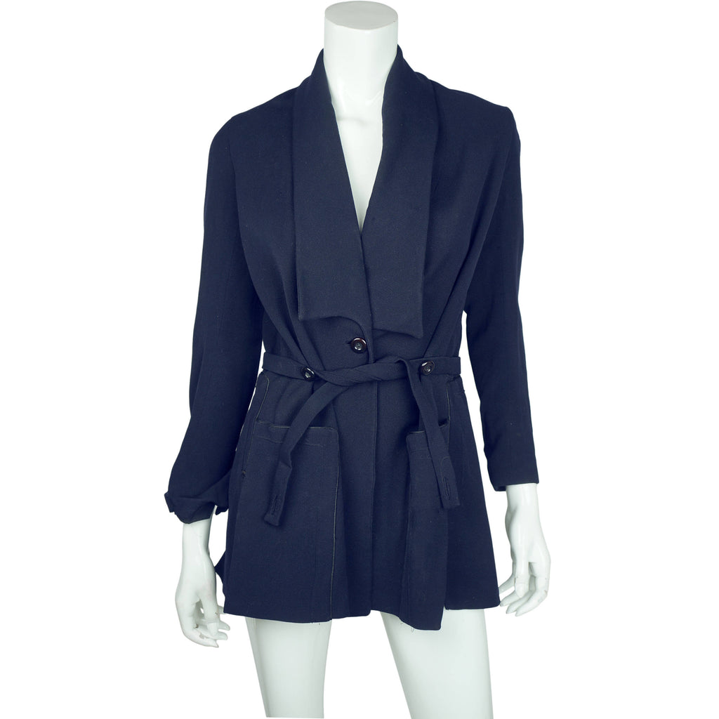 Antique Edwardian Walking Suit Jacket Navy Blue Wool Size M - Poppy's Vintage Clothing