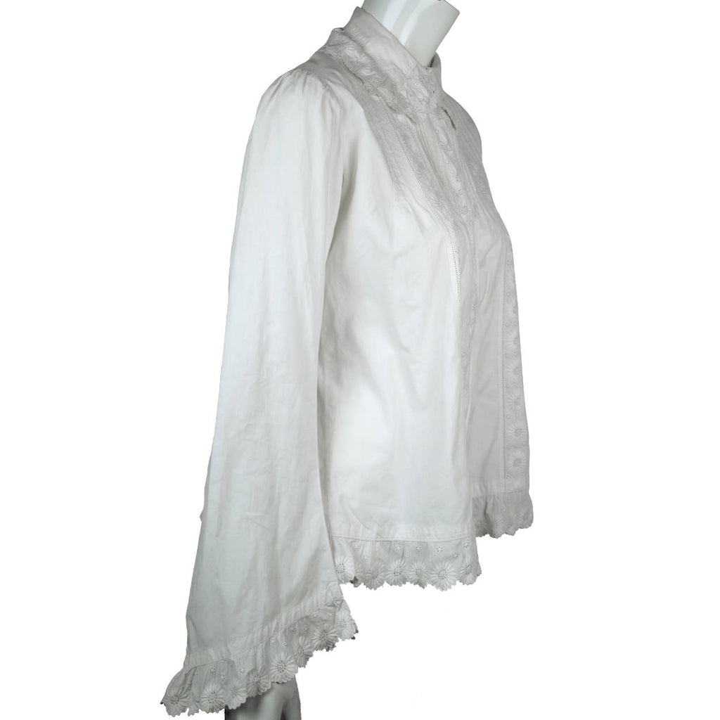 Antique Victorian Combing Jacket Blouse White Cotton Size M - Poppy's Vintage Clothing
