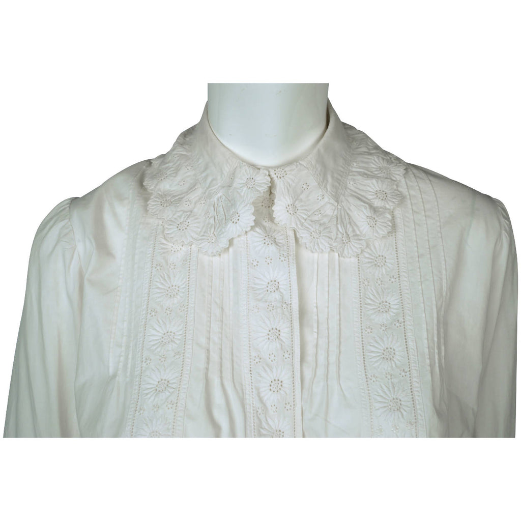 Antique Victorian Combing Jacket Blouse White Cotton Size M - Poppy's Vintage Clothing