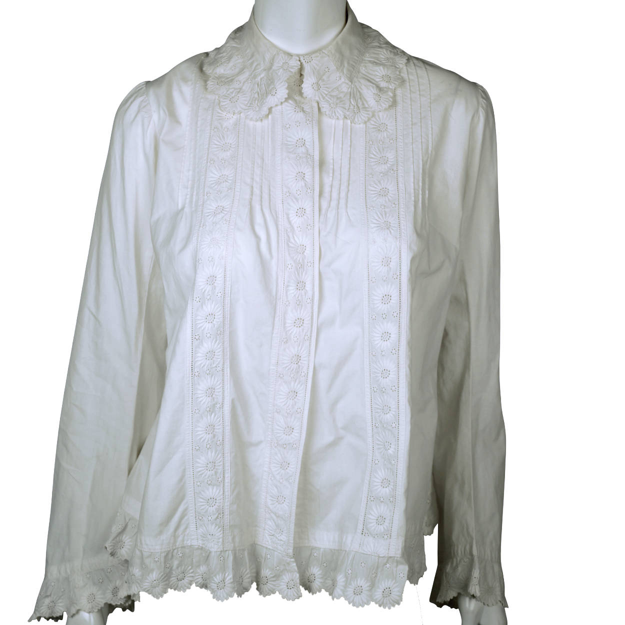 Antique Victorian Combing Jacket Blouse White Cotton Size M - Poppy's Vintage Clothing