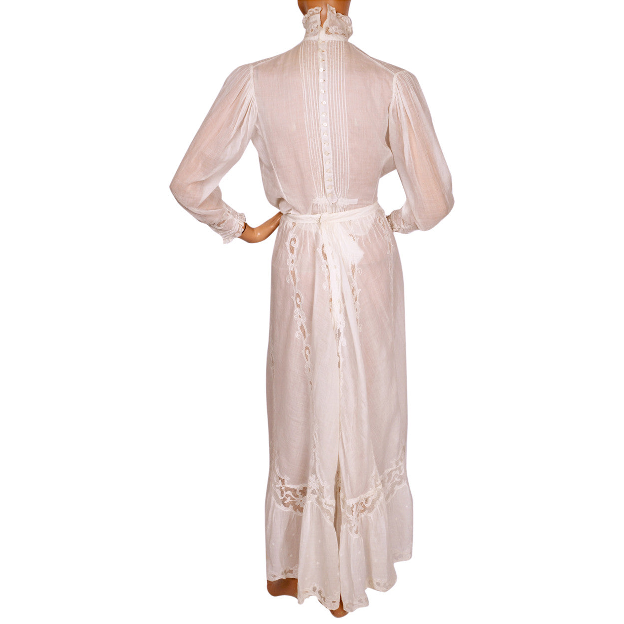 Antique Edwardian White Lawn Cotton & Lace Garden Party Dress