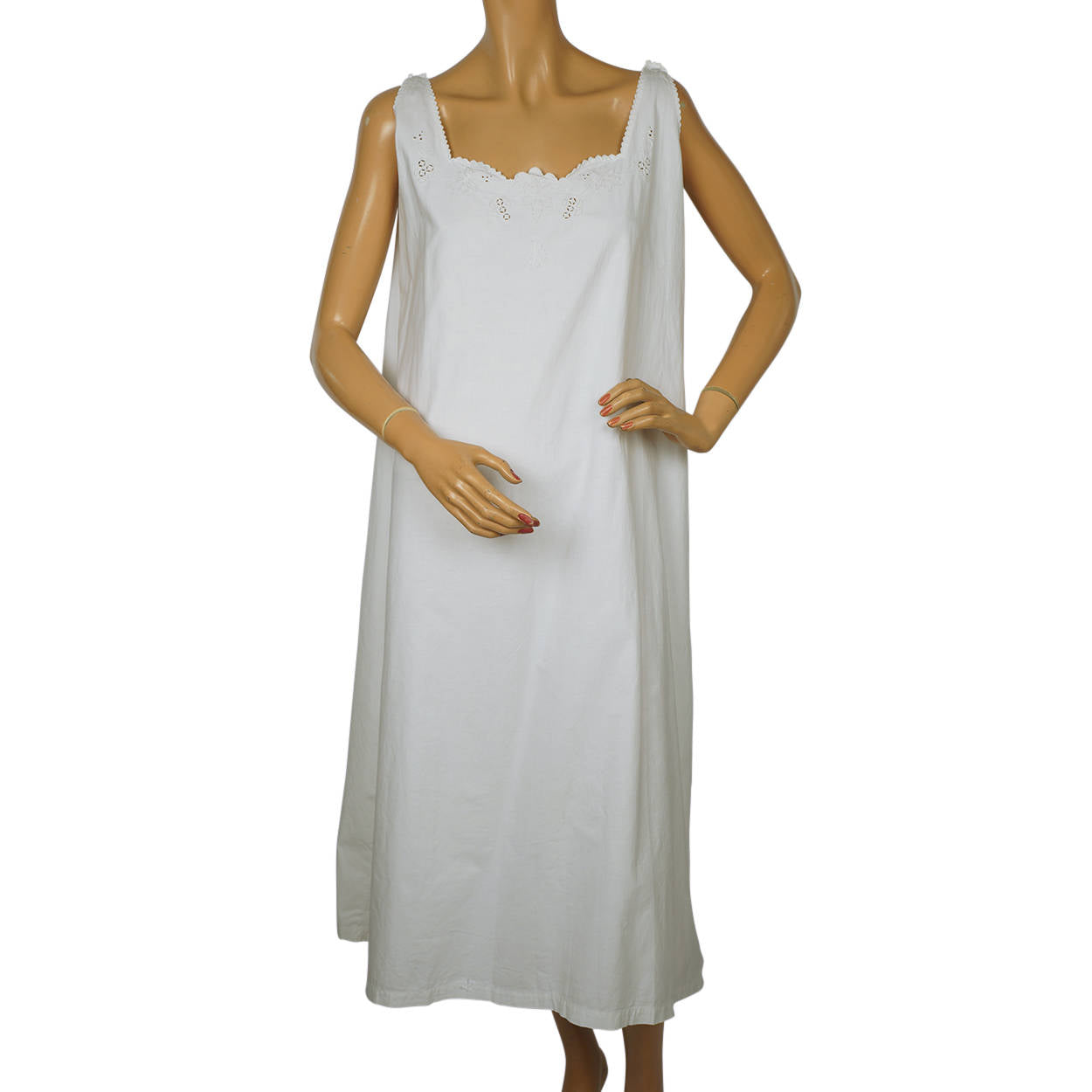 Antique White Cotton Nightie Embroidered Nightgown 1910s Size Large - Poppy's Vintage Clothing