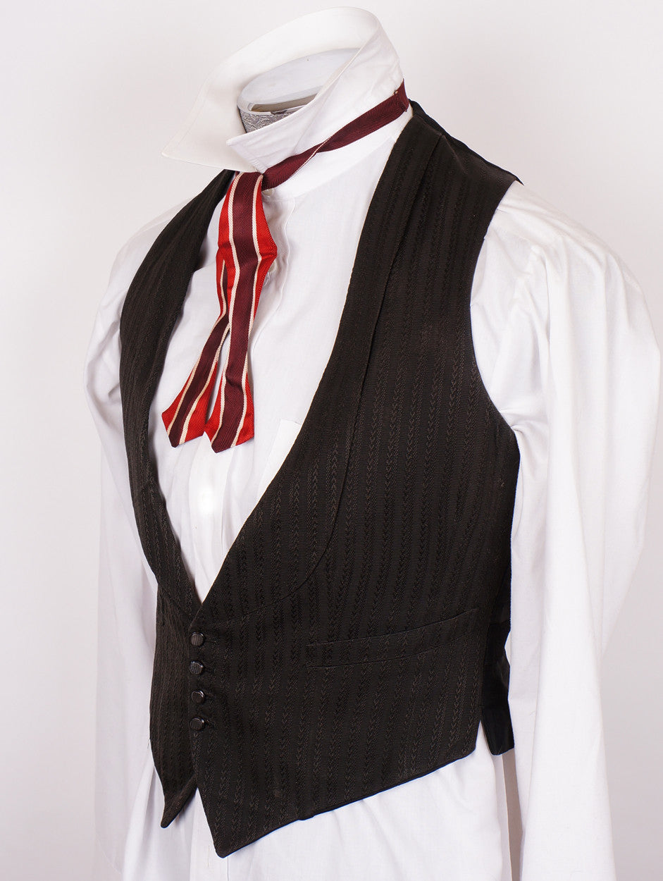 Edwardian Era Black Silk Waistcoat Mens Vest circa 1910 Size M - Poppy's Vintage Clothing