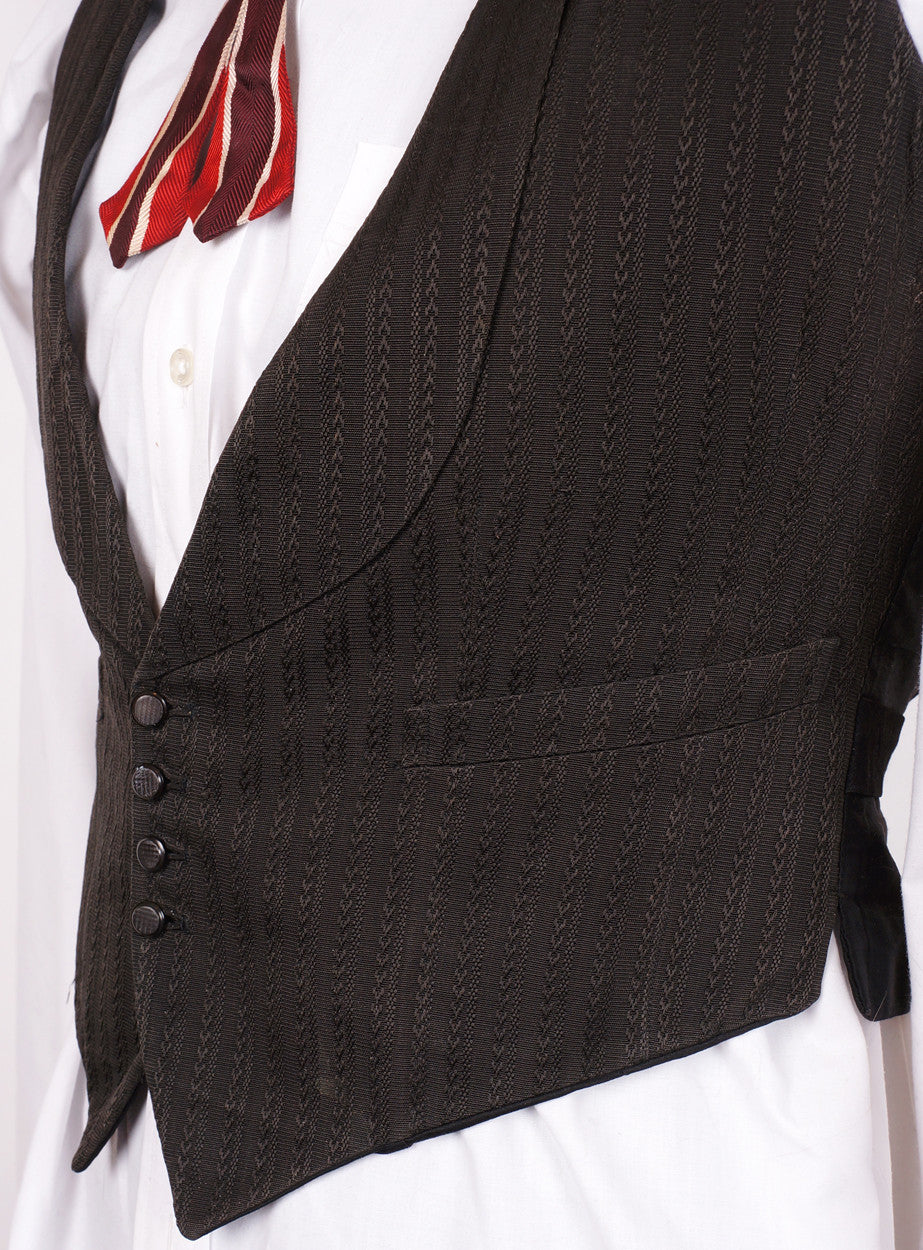 Edwardian Era Black Silk Waistcoat Mens Vest circa 1910 Size M - Poppy's Vintage Clothing