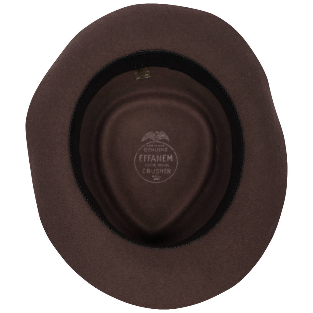 Vintage Effanem Crusher Fedora Brown Wool Felt 7 3/8 Large - Poppy's Vintage Clothing