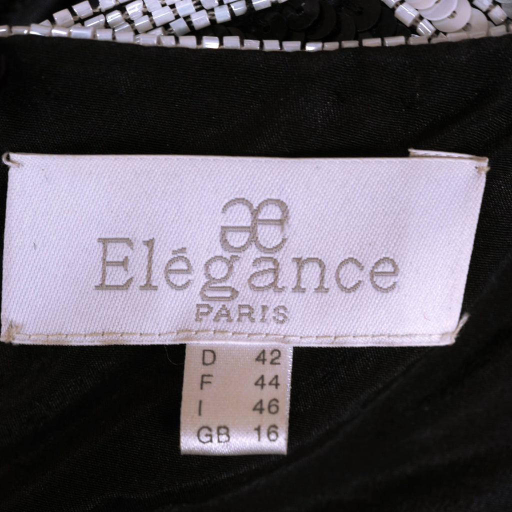 Vintage 1980s Beaded Sequinned Silk Dress Black & White Elegance Paris Size L XL - Poppy's Vintage Clothing