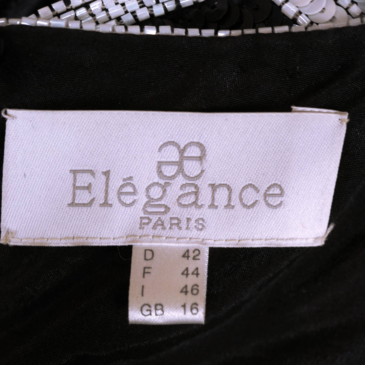 Vintage 1980s Beaded Sequinned Silk Dress Black & White Elegance Paris Size L XL - Poppy's Vintage Clothing