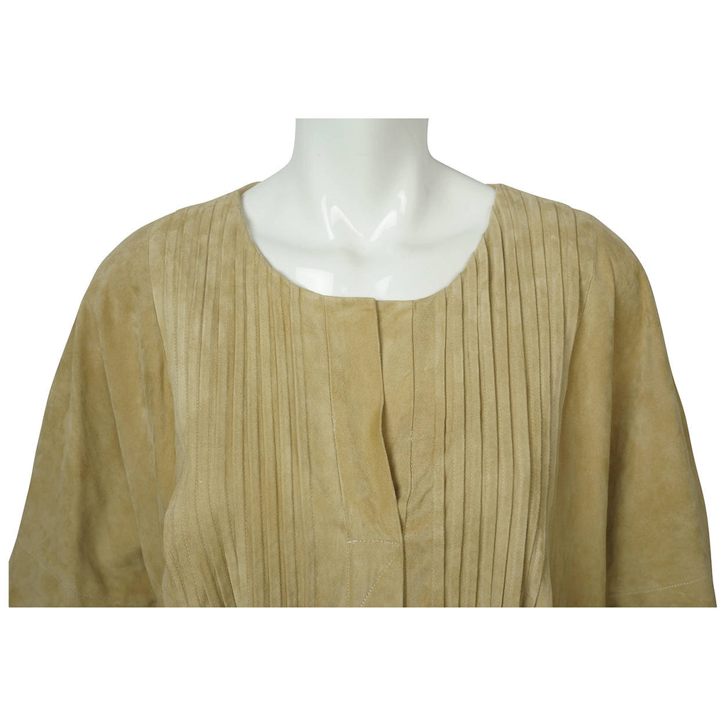 Suede Leather Tunic Top Eleni Marinos Montreal Couture L XL - Poppy's Vintage Clothing