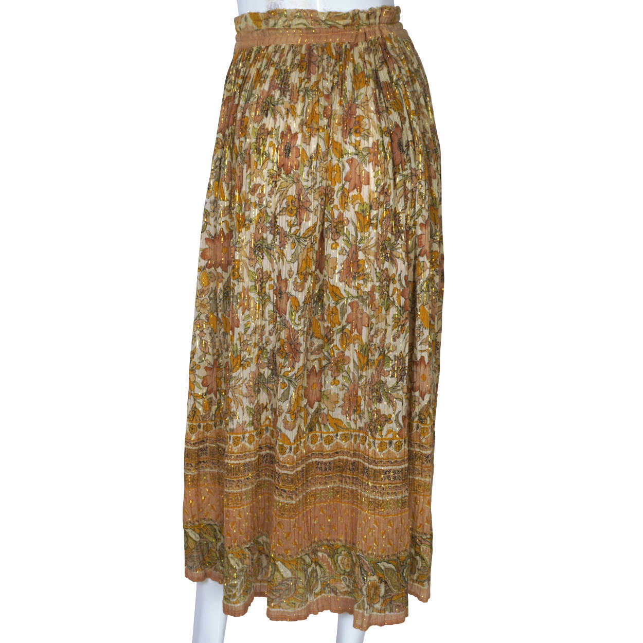 Vintage Indian Skirt Gauze Cotton w Metallic Thread One Size - Poppy's Vintage Clothing