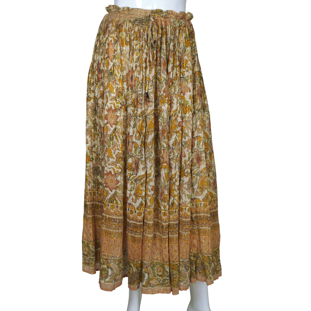 Vintage Indian Skirt Gauze Cotton w Metallic Thread One Size - Poppy's Vintage Clothing