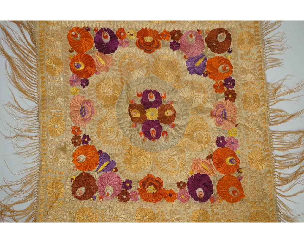 Vintage Hungarian Embroidered Tablecloth Matyo Embroidery - Poppy's Vintage Clothing