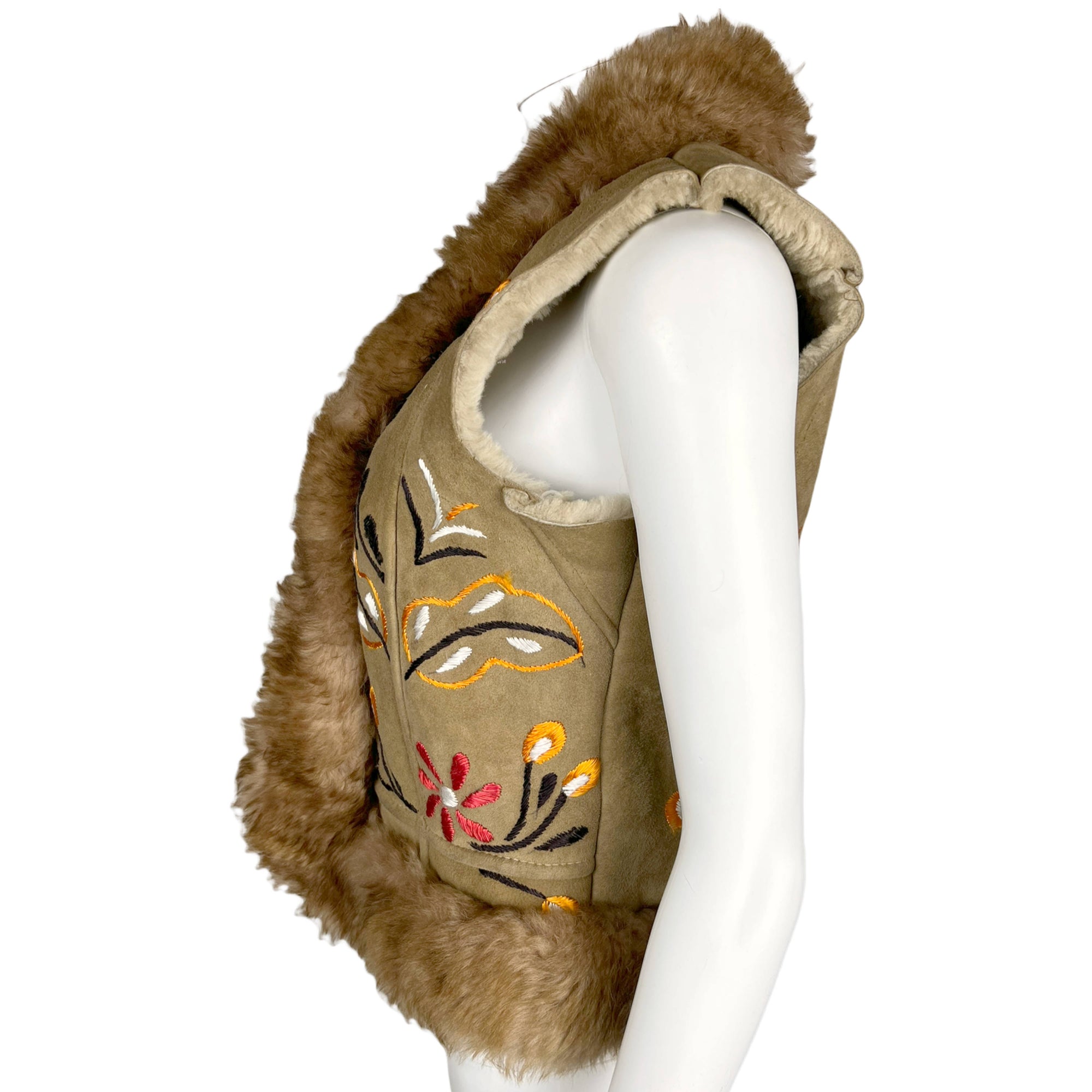 Vintage 1970s Afghan Hippie Vest Embroidered Shearling Sz S