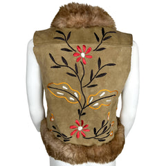 Vintage 1970s Afghan Hippie Vest Embroidered Shearling Sz S