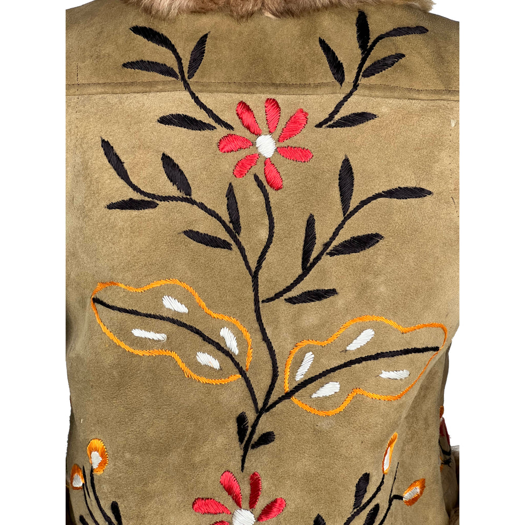 Vintage 1970s Afghan Hippie Vest Embroidered Shearling Sz S