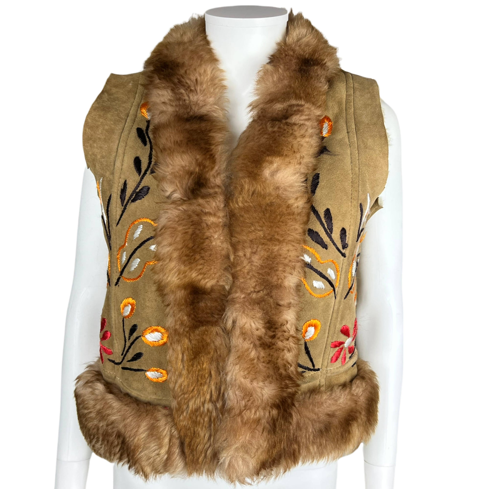 Vintage 1970s Afghan Hippie Vest Embroidered Shearling Sz S