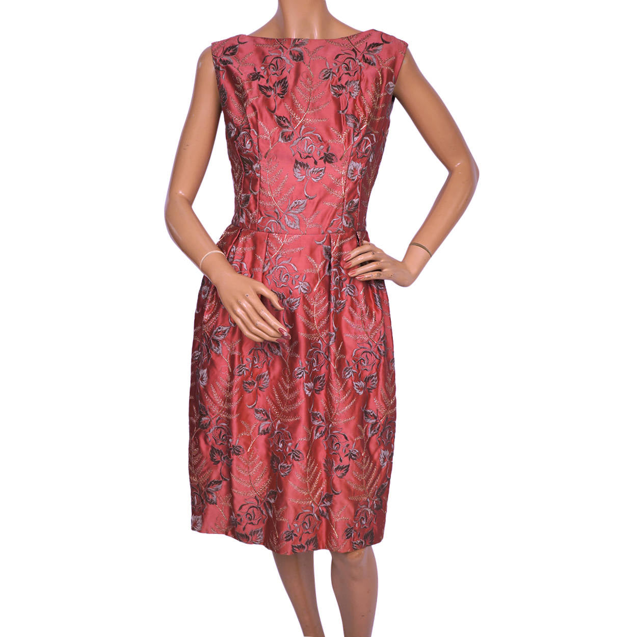 Vintage Early 1960s Cocktail Dress Pink Silk Brocade  - S - Poppy's Vintage Clothing