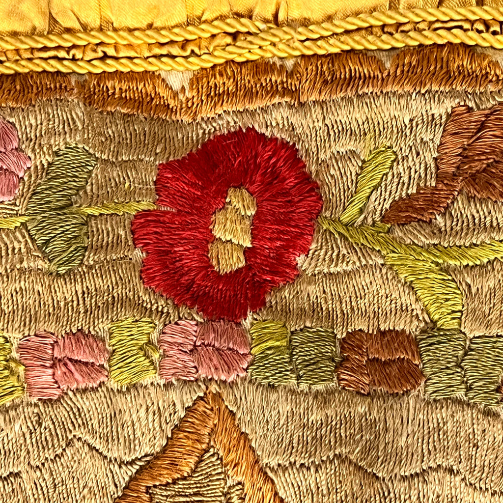 Antique Pillow Embroidered Rose Flowers c 1920 Cushion