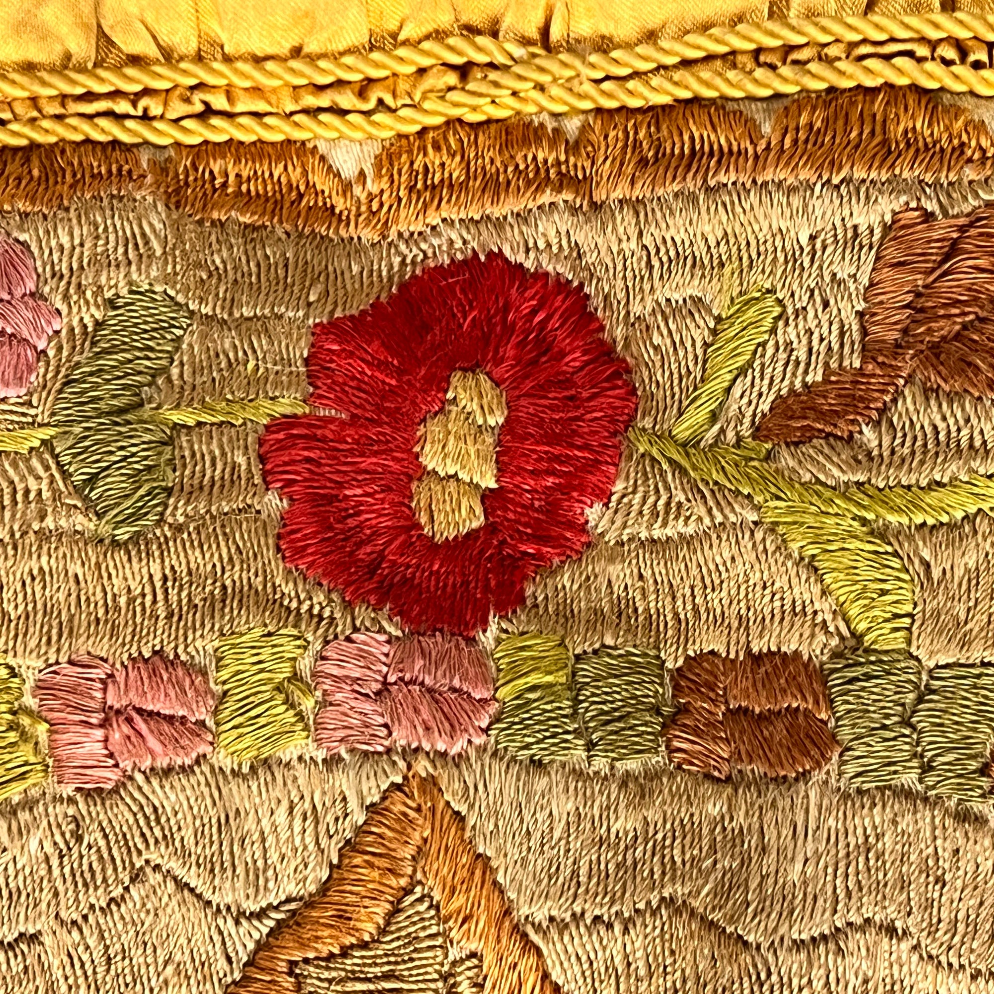 Antique Pillow Embroidered Rose Flowers c 1920 Cushion