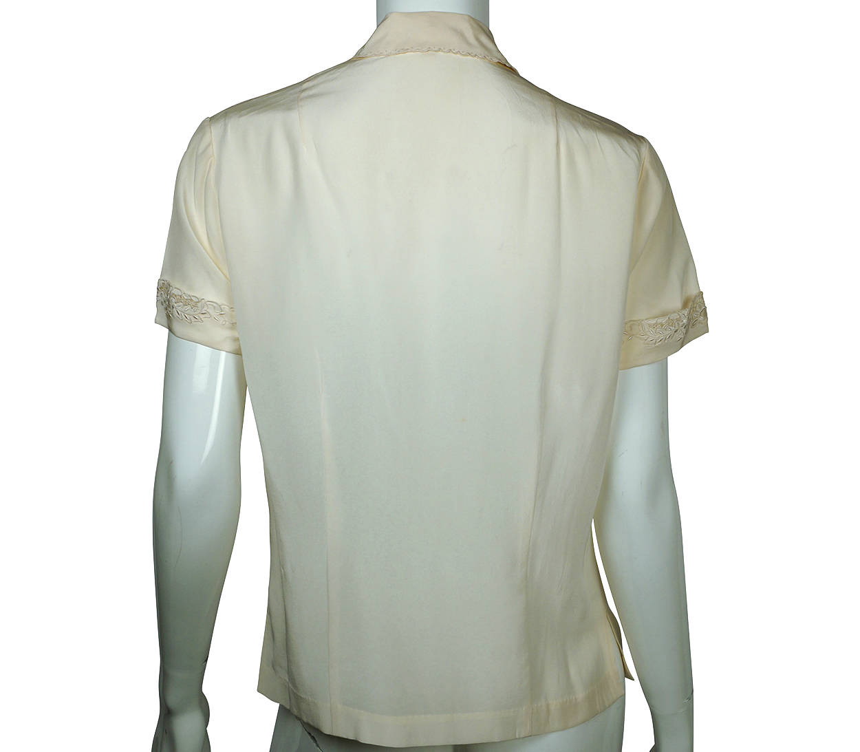 Vintage 1960s Floral Embroidered Pure Silk Blouse Short Sleeve Shirt Size M 36 - Poppy's Vintage Clothing