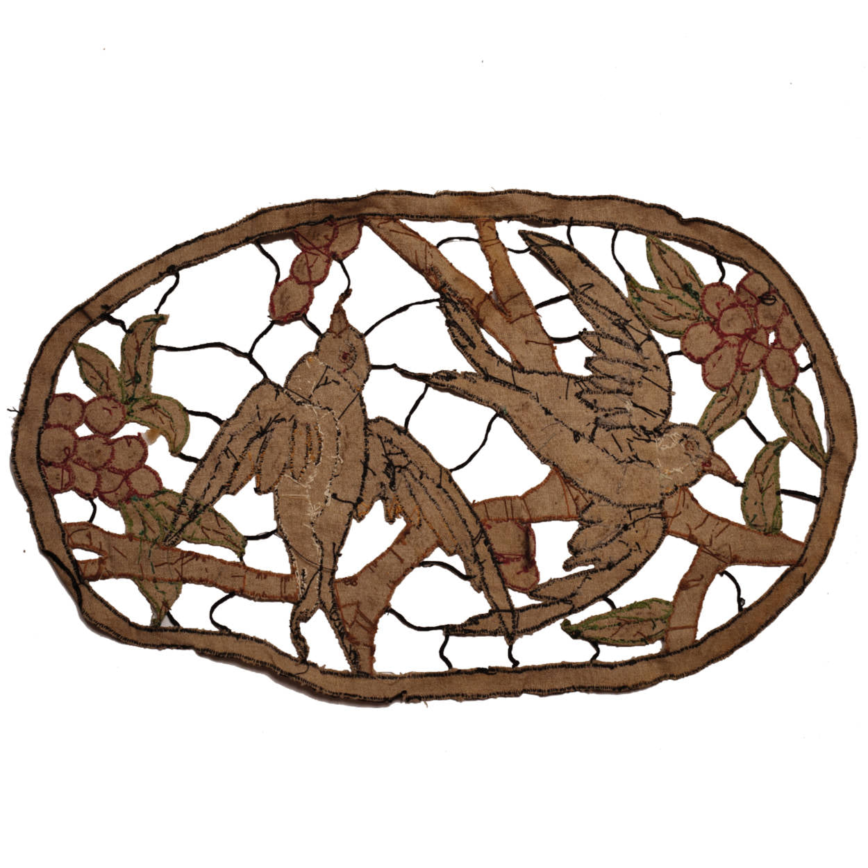 Vintage 1930s Embroidered Applique for Cushion Swallow Birds Pillow Embroidery - Poppy's Vintage Clothing