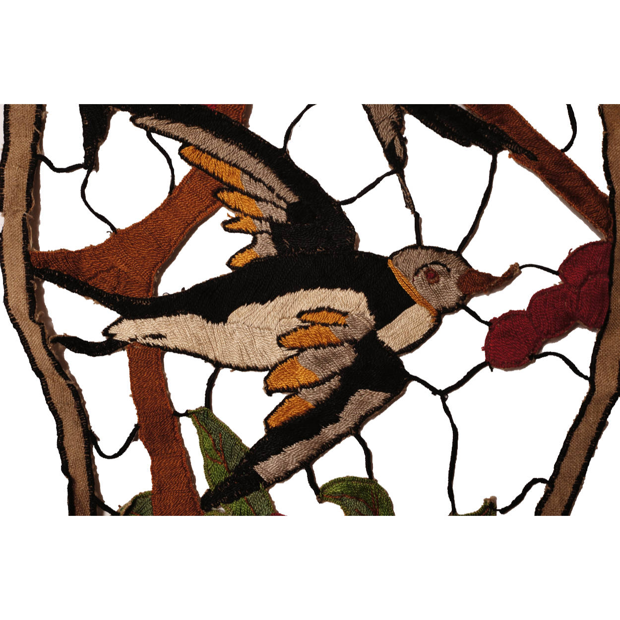 Vintage 1930s Embroidered Applique for Cushion Swallow Birds Pillow Embroidery - Poppy's Vintage Clothing