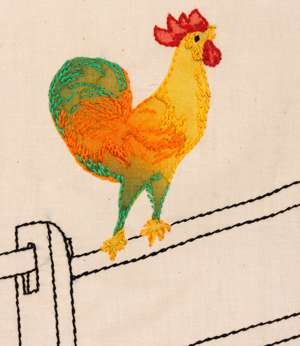 Vintage Embroidery of Farm Animals Wall Hanging or Crib Cover - Poppy's Vintage Clothing