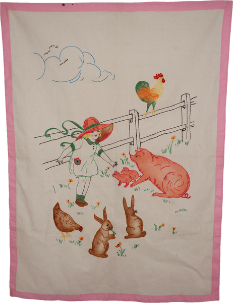Vintage Embroidery of Farm Animals Wall Hanging or Crib Cover - Poppy's Vintage Clothing