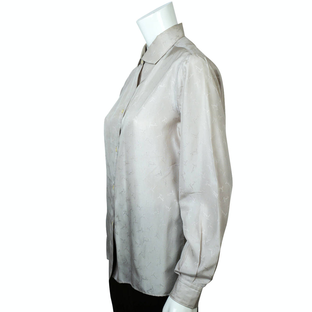 Vintage 1960s Emilio Pucci Blouse Signed Grey Silk Size 14 - Poppy's Vintage Clothing